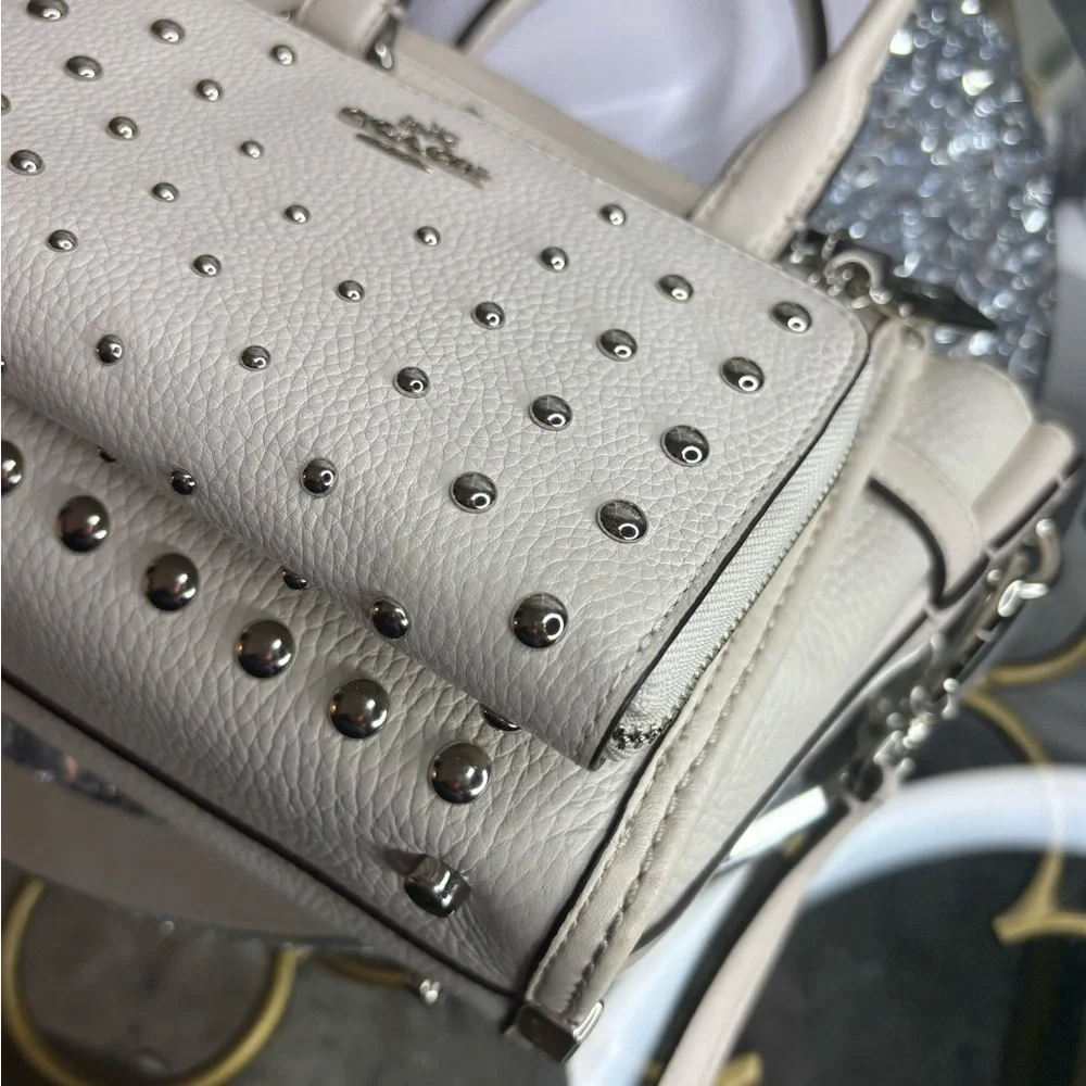 Coach Cream Studded Satchel with Matching Wallet